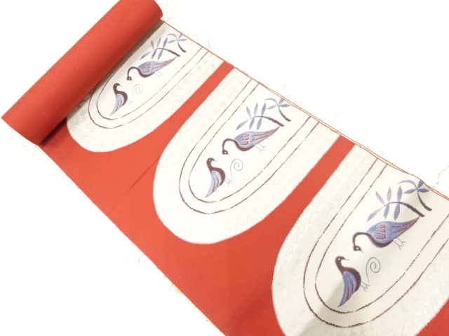 JAPANESE KIMONO / ANTIQUE NAGOYA OBI / CHIKUZEN HAKATA / SILK / WOVEN BIRDS